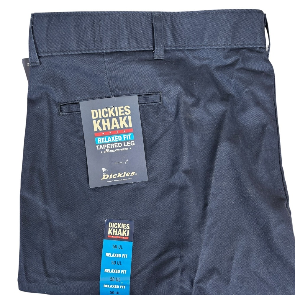 NEW Dickes Khaki Pants Chino Relaxed Fit Tapered Leg Mens 50 Unhemmed Navy Blue